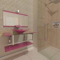 Gabinete de vidro 90cm iq inox com cuba quadrada - rosa