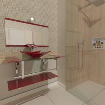 Gabinete de vidro 90cm iq inox com cuba quadrada - vermelho cereja