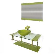Gabinete de vidro 90cm iq inox com cuba redonda - verde oliva