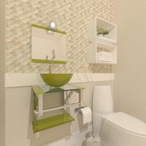 Gabinete De Vidro Banheiro 40Cm Inox Verde Oliva + Torneira