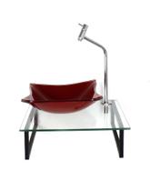 Gabinete de vidro com cuba quadrada vermelho ferrari com tampo 40cm incolor
