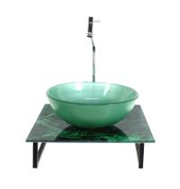 Gabinete de vidro com cuba redonda com tampo de vidro 40cm x 40cm mármore verde