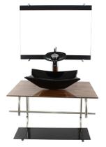 Gabinete de vidro inox para banheiro 60cm retangular madeira nogueira Gabinete de vidro inox para banheiro 60cm retangular madeira nogueira