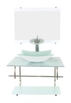 Gabinete de vidro inox para banheiro 60cm retangular mármore branco
