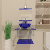Gabinete de vidro para banheiro 40cm cuba redonda ac azul escuro
