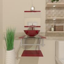 Gabinete de vidro para banheiro 40cm cuba redonda ac vermelho cereja