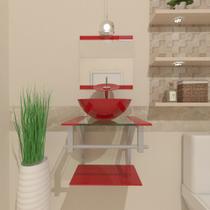 Gabinete de vidro para banheiro 40cm cuba redonda ac vermelho ferrari