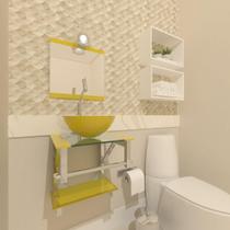 Gabinete De Vidro Para Banheiro 40Cm Inox Amarelo + Torneira