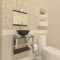 Gabinete De Vidro Para Banheiro 40Cm Inox Preto Com Torneira