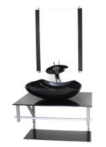 Gabinete de vidro para banheiro 60cm ac cuba abaulada preto full com torneira cascata Gabinete de vidro para banheiro 60cm ac cuba abaulada preto full com torneira cascata