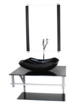 Gabinete de vidro para banheiro 60cm ac cuba abaulada preto full com torneira cromada