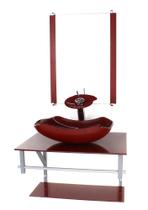 Gabinete de vidro para banheiro 60cm ac cuba abaulada vermelho cereja full com torneira cascata Gabinete de vidro para banheiro 60cm ac cuba abaulada vermelho cereja full com torneira cascata