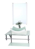 Gabinete de vidro para banheiro 60cm ac cuba retangular curvada branco com torneira cascata