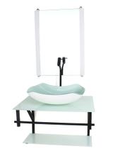 Gabinete de vidro para banheiro 60cm ap cuba abaulada branco full com torneira preta