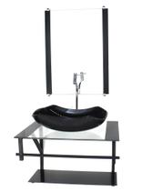 Gabinete de vidro para banheiro 60cm ap cuba abaulada preto com torneira cromada