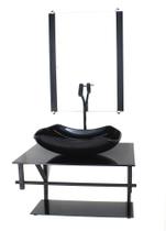 Gabinete de vidro para banheiro 60cm ap cuba abaulada preto full com torneira preta