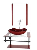 Gabinete de vidro para banheiro 60cm ap cuba abaulada vermelho cereja com torneira cromada Gabinete de vidro para banheiro 60cm ap cuba abaulada vermelho cereja com torneira cromada