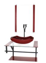 Gabinete de vidro para banheiro 60cm ap cuba abaulada vermelho cereja com torneira preta - CUBAS E GABINETES