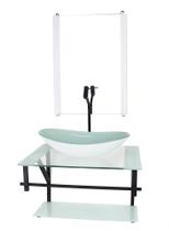 Gabinete de vidro para banheiro 60cm ap cuba oval branco com torneira preta