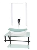 Gabinete de vidro para banheiro 60cm ap cuba oval chanfrada branco com torneira preta Gabinete de vidro para banheiro 60cm ap cuba oval chanfrada branco com torneira preta