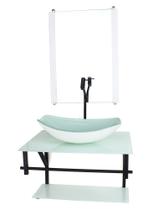 Gabinete de vidro para banheiro 60cm ap cuba oval chanfrada branco full com torneira preta Gabinete de vidro para banheiro 60cm ap cuba oval chanfrada branco full com torneira preta