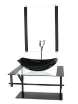 Gabinete de vidro para banheiro 60cm ap cuba oval chanfrada preto com torneira cromada
