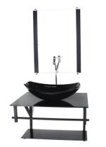 Gabinete de vidro para banheiro 60cm ap cuba oval chanfrada preto full com torneira cromada