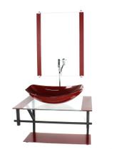 Gabinete de vidro para banheiro 60cm ap cuba oval chanfrada vermelho cereja com torneira cromada