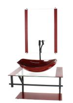 Gabinete de vidro para banheiro 60cm ap cuba oval chanfrada vermelho cereja com torneira preta