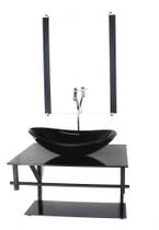 Gabinete de vidro para banheiro 60cm ap cuba oval preto full com torneira cromada