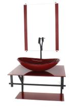 Gabinete de vidro para banheiro 60cm ap cuba oval vermelho cereja full