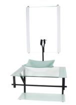 Gabinete de vidro para banheiro 60cm ap cuba quadrada branco com torneira preta