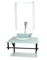 Gabinete de vidro para banheiro 60cm ap cuba quadrada branco full com torneira cromada