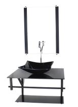 Gabinete de vidro para banheiro 60cm ap cuba quadrada preto full com torneira cromada