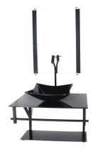 Gabinete de vidro para banheiro 60cm ap cuba quadrada preto full