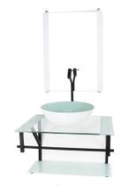Gabinete de vidro para banheiro 60cm ap cuba redonda branco com torneira preta Gabinete de vidro para banheiro 60cm ap cuba redonda branco com torneira preta