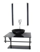 Gabinete de vidro para banheiro 60cm ap cuba redonda preto full com torneira cromada Gabinete de vidro para banheiro 60cm ap cuba redonda preto full com torneira cromada