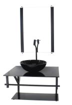 Gabinete de vidro para banheiro 60cm ap cuba redonda preto full com torneira preta