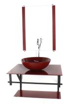 Gabinete de vidro para banheiro 60cm ap cuba redonda vermelho cereja full com torneira cromada