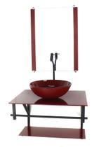 Gabinete de vidro para banheiro 60cm ap cuba redonda vermelho cereja full com torneira preta Gabinete de vidro para banheiro 60cm ap cuba redonda vermelho cereja full com torneira preta