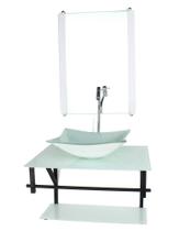 Gabinete de vidro para banheiro 60cm ap cuba retangular branco full com torneira cromada