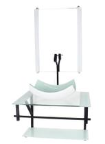 Gabinete de vidro para banheiro 60cm ap cuba retangular curvada branco com torneira preta Gabinete de vidro para banheiro 60cm ap cuba retangular curvada branco com torneira preta