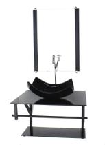 Gabinete de vidro para banheiro 60cm ap cuba retangular curvada preto full com torneira cromada