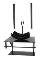 Gabinete de vidro para banheiro 60cm ap cuba retangular curvada preto full com torneira preta