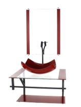 Gabinete de vidro para banheiro 60cm ap cuba retangular curvada vermelho cereja com torneira preta Gabinete de vidro para banheiro 60cm ap cuba retangular curvada vermelho cereja com torneira preta