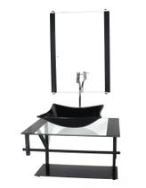 Gabinete de vidro para banheiro 60cm ap cuba retangular preto com torneira cromada