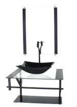 Gabinete de vidro para banheiro 60cm ap cuba retangular preto com torneira preta Gabinete de vidro para banheiro 60cm ap cuba retangular preto com torneira preta