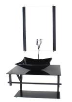 Gabinete de vidro para banheiro 60cm ap cuba retangular preto full com torneira cromada