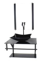 Gabinete de vidro para banheiro 60cm ap cuba retangular preto full com torneira preta