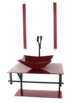 Gabinete de vidro para banheiro 60cm ap cuba retangular vermelho cereja full com torneira preta